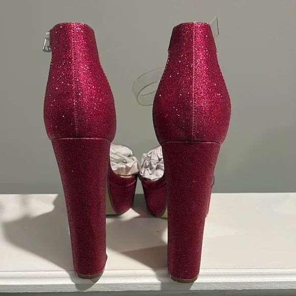 Red Cherry (Pink/White Platform Heels with Ankle Strap - Picture 5 of 7